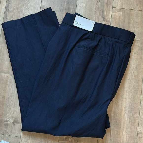 NWT Liz Claiborne Amy Straight Leg Pants Pull On Mid Rise Navy Plus Sz 30W Short - Picture 3 of 8
